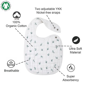 Khăn Yếm Em Bé 100% <span class=keywords><strong>Cotton</strong></span> Muslin In Hình Kháng Khuẩn, Khóa Bấm, Dành Cho Unisex 0-36 Tháng, Mềm Mại, Thấm Hút, Bộ Khăn Yếm Cho Bé Ăn, Chống Nước Dãi - Product Image 3