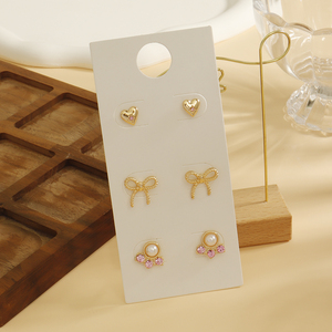 Pendientes <span class=keywords><strong>de</strong></span> Moda, Lindos y Delicados, <span class=keywords><strong>de</strong></span> Aleación Chapada en Oro, <span class=keywords><strong>con</strong></span> Forma <span class=keywords><strong>de</strong></span> Corazón, Lazo, <span class=keywords><strong>Perla</strong></span>, Cristal Rosa, para Uso Diario Informal, para Mujeres Jóvenes - Product Image 2
