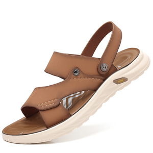 รองเท้าแตะผู้ชายแบบสายไขว้สีน้ำตาลปิดด้วยเวลโครพื้นรองเท้าหนารองเท้าลำลองฤดูร้อนสำหรับวัยรุ่นอายุ 18-40 ปี - Product Image 5