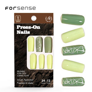 Venta al por mayor de cobertura completa, prensa cuadrada larga en las <span class=keywords><strong>uñas</strong></span> con diseño de <span class=keywords><strong>uñas</strong></span> artificiales de color verde claro, palo estético único en las puntas de las <span class=keywords><strong>uñas</strong></span> - Product Image 3