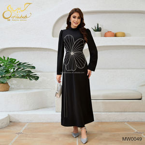 Habib黑色Abaya连衣裙热销时尚定制手工刺绣串珠花穆斯林女性长开斋节连衣裙迪拜Abaya - Product Image 1