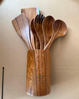 Ensemble d'ustensiles de cuisine FAREA en bois d'acacia et de teck de qualité supérieure, cuillère, spatule, louche pour la collection d'outils de cuisine