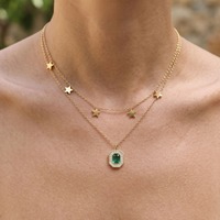 Collier à double couche élégant et chic avec pendentif étoile dorée et zircon vert, bijou de cou gracieux pour femme TGXL15311