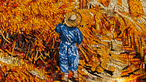 Carrelage personnalisé en mosaïque de seigle, puzzle, scène de récolte dorée murale faite à la main, mosaïque en verre bleu ciel, carrelage décoratif - Product Image 3