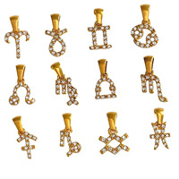 Bijoux étanches 18K PVD plaqué or CZ zircon cubique cristal pavé signe du zodiaque Horoscope Astro pendentif en acier inoxydable breloque