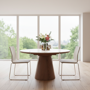 <span class=keywords><strong>Table</strong></span> à manger ronde extensible artisanale, durable, stable et écologique, style rétro nordique, 6 places, vente en gros - Product Image 5