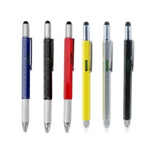 BECOL 6 in 1 Multifunction Ballpoint Pen Multi Color Tech Tool Pen Metal Stylus Ball Pen with Level and Screwdrivers