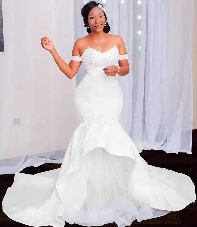 New Ruffle Mermaid Wedding Dress Lace Beads Pearls Off Shoulder Long Train  Trumpet Bridal Gown Custom Made| Alibaba.com