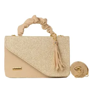 Sac bandoulière en cuir Fana Natalia beige uni avec chaîne simple, tendance, pour l'été et l'hiver, usage quotidien - Product Image 1