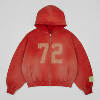 Hoodie Custom Vintage Acid Wash Pria Gaya Streetwear 450gsm French Terry 100% Katun PULLOVER Hoodie Pria Model Baggy dengan Ritsleting