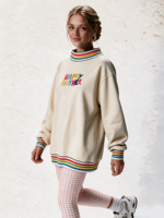 Sweat-shirt à col montant pour femme, longueur allongée, avec logo brodé personnalisé et patch sur mesure