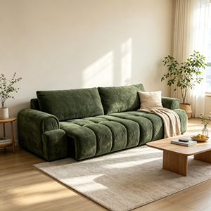 Sofá Cama Cuadrado Moderno de Terciopelo Chenille Verde con Diseño Acolchado y Brazos Enrollados para Sala de Estar - Product Image 1