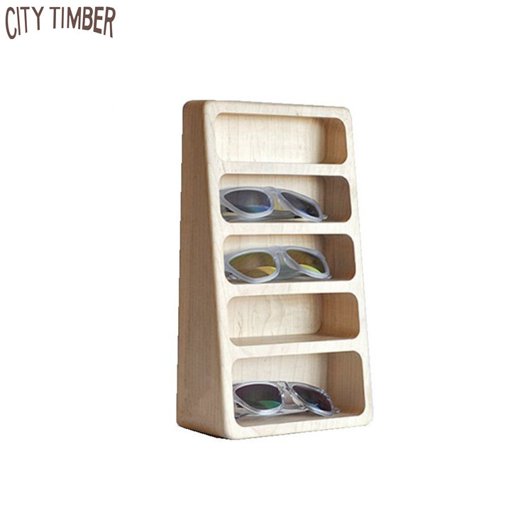 new design wholesale solid maple wood sunglasses display stand