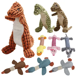 Wholesale Interactive Dog Pet Toys Cute Animal Shaped Dinosaur Dog Plush Toys Squeaky Molar Grinding Teeth Cleaning Dog Soft Toy