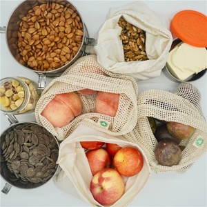 Ensemble de sacs en filet de coton réutilisables Chuanghua avec cordon de serrage, sacs en coton biologique pour les courses et les fruits - Product Image 4