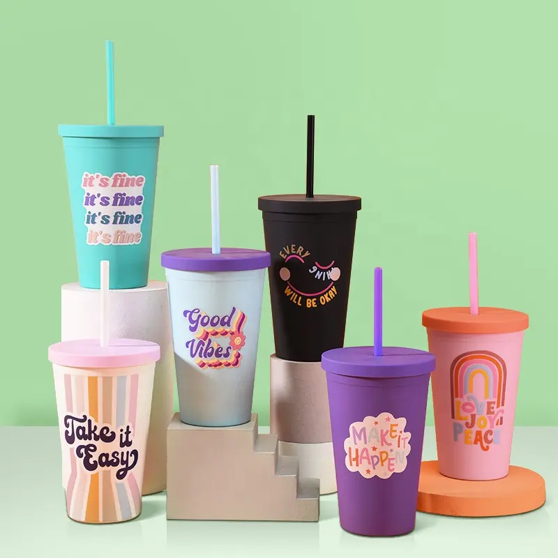 2024 NEW style Wholesale Tumblers Double Wall Reusable Plastic Tumbler 16oz Cups With Lids and Straws Drink Coffee Custom Cup