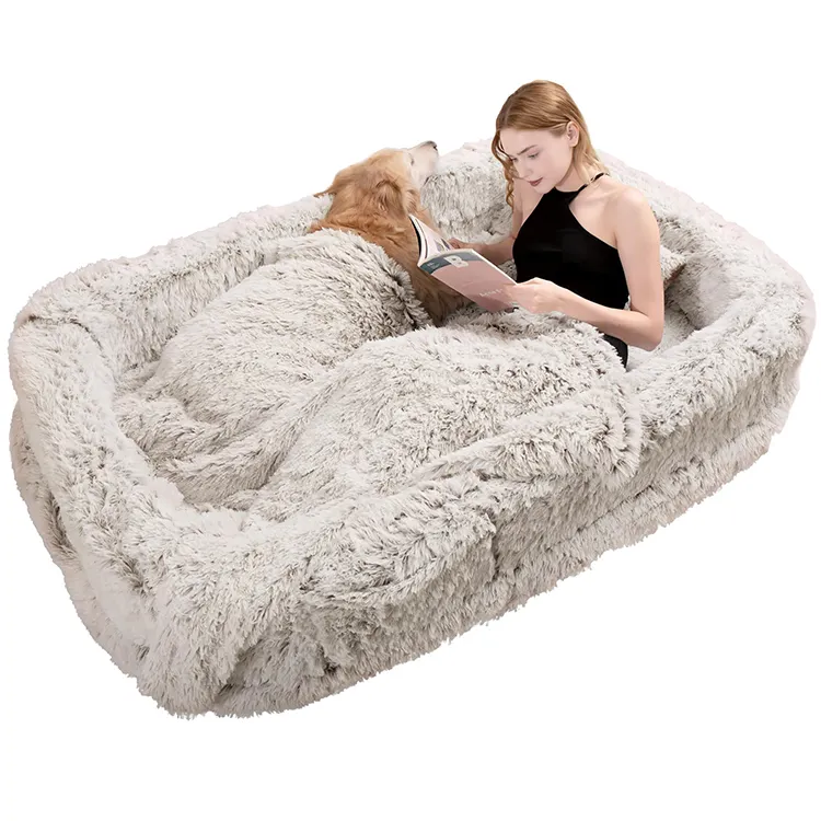 New Modern Designer Human Bed Dog Large Lounger Fluffy Cozy High Density Memory Foam Human Size Dog Bed