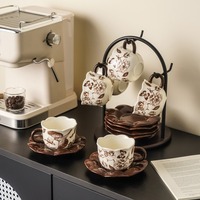 Ensemble de tasses à café en céramique florale de luxe léger, tasses à lait en céramique pour la maison