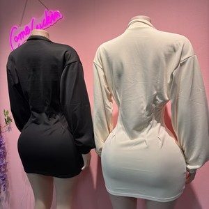 <span class=keywords><strong>Abito</strong></span> Aderente Casual con Zip Comeluckin, Tinta Unita, Maniche Lunghe, Vita Stretta, Sexy per Donne - Product Image 5
