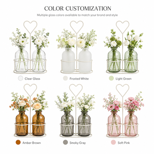 Jarrón de Vidrio Transparente Doble <span class=keywords><strong>con</strong></span> Marco de Corazón Blanco, Contenedor Floral para Floristería, Cafetería, Hotel, Exhibición en Tiendas, Suministro para Exportación - Product Image 3