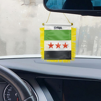 Mini-drapeau de la Syrie avec franges jaunes, ventouse pour rétroviseur de voiture, bannière à suspendre, ornement décoratif du drapeau syrien