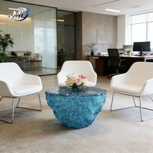 Table basse design moderne et durable pour la maison, la villa, l'hôtel, le salon, table ronde en résine artistique haut de gamme bleue 'Cœur de l'océan' - Product Image 6