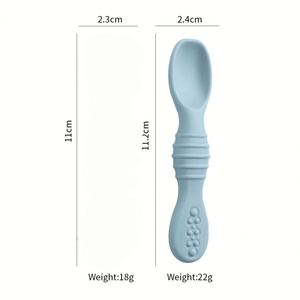 BPA Free Food Grade Silicone Double Side Heart Shape Baby Spoons Flat Design <b>Toddler</b> Kids Mealtime Cutlery Wholesale Gift Set - Product Image 3