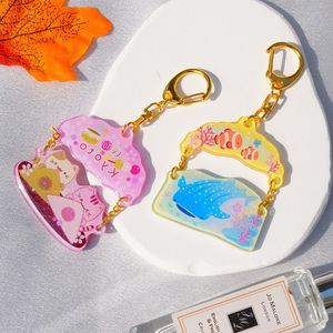 Hot Sale Promotional Gifts Portable Multiple Colors and Shapes Cartoon Epoxy Glitter Acrylic Key Chains Charms Customized logo