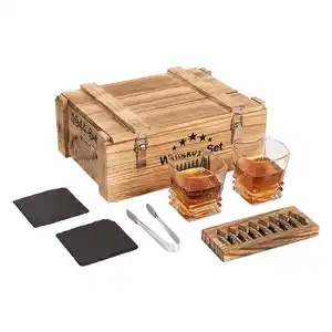 威士忌石13件套带眼镜的木制礼品盒木盒威士忌