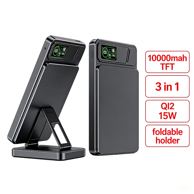 10000mAh QI2 Mobile Holder Power Bank with TFT Display Li-Polymer Battery  Wireless Charger for iPhone Dropshipping Powerbanks