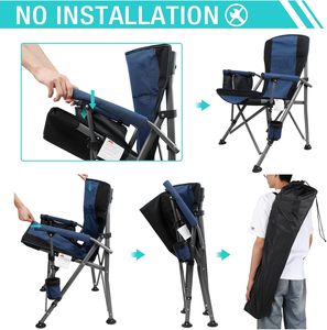 Silla de Camping Plegable Portátil de Respaldo Alto y Gran Tamaño, con Estructura de Acero Resistente y Portavasos, Silla de Jardín Metálica Fácil de Plegar - Product Image 3