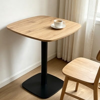 Table Ronde de Style Nordique avec Plateau en MDF à Grain de Bois et Pieds en Métal Noir, Table Bistro Compacte pour Cuisine et Balcon