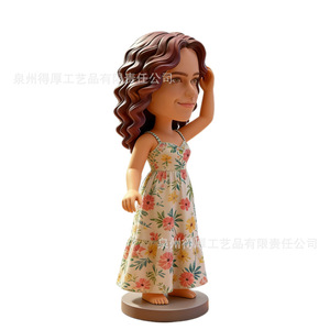 Floral Dress Girl Figurine With Coconut Tree Print <b>Summer</b> Theme Desktop <b>Decoration</b> Bohemian Style Living Room Decor - Product Image 2