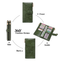 Dompet Panjang Lipat Dua Wanita Bahan PU dengan Ritsleting Ganda dan Penutup Gesper, Desain Luas, Tas Clutch Multi-Fungsi (Lapisan Poliester)