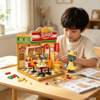 Kit de montage de mini-chambre DIY, micro-scène miniature avec figurines de chat, autocollants décoratifs, jouet éducatif de construction artisanale, cadeau