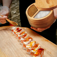 Organisateur d'épices de cuisine en bambou à 3 compartiments Simple Houseware avec cuillère, boîte à sel en bambou avec cuillère