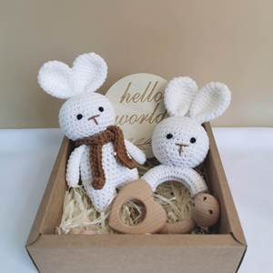 Coffret Cadeau Unique 2024 pour Bébé Fille avec Hochet Tricoté et Poupée Lapin, Jouets de Confort pour Nouvelle Maman, Boîte Cadeau, Cadeaux de Naissance en Gros - Product Image 4