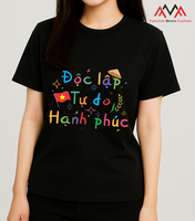 T-shirt court régulier imprimé (imprimé graphique) col rond (col rond) décontracté/streetwear/vêtements de plage vietnamien noir