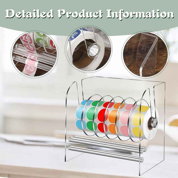 6 Disks Sticker Roll Holder Organizer Adjustable Acrylic Label ...