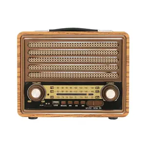 R-2077BT Retro good quality multi bands real wooden rechargeable radio with wireless link, usb mp3 player solar and lamp slot