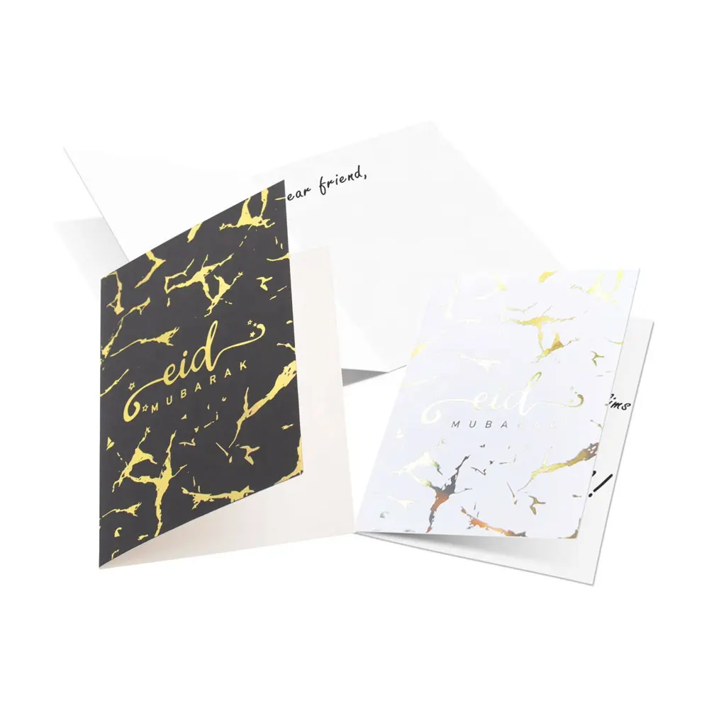 Islamic Eid Cards With Envelopes Muslim Marble Eid Paper Invitation Cards Gold Foiled Eid Mubarak Greeting Cards