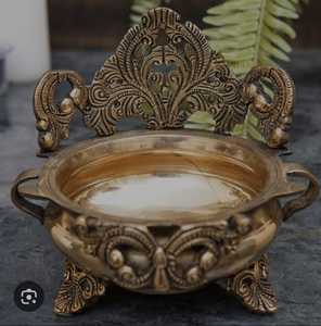 Modern Style Handcrafted Brass Uruli Bowl <b>Elephant</b> <b>Decor</b> Gold-Plated Through-Carved Hard Enamel Letterpress Printed Angel Style - Product Image 3