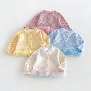 Cardigan <span class=keywords><strong>in</strong></span> <span class=keywords><strong>Tulle</strong></span> Stile Coreano per Bambine, Nuova Collezione Autunno 2026, Maglione Morbido Tinta Unita Testurizzato per Neonati e Bambini - Product Image 1