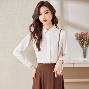 Women's Solid Color Suit Set With Base Shirt Autumn Long Sleeve Blue Polyester Satin Fabric - Product Image 2