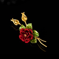 Pabrik Grosir Aksesoris Fashion Mewah Kustom Berlapis Emas Asli Paduan Kuningan Enamel Bros Bunga Kamelia 3D Floral