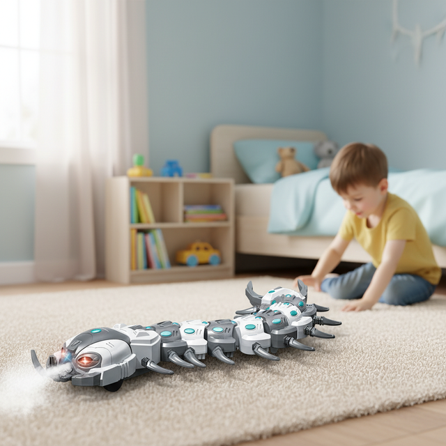 Children Educational Plastic Electric Spray Remote Control Centipede Toy with Music and Light Eyes