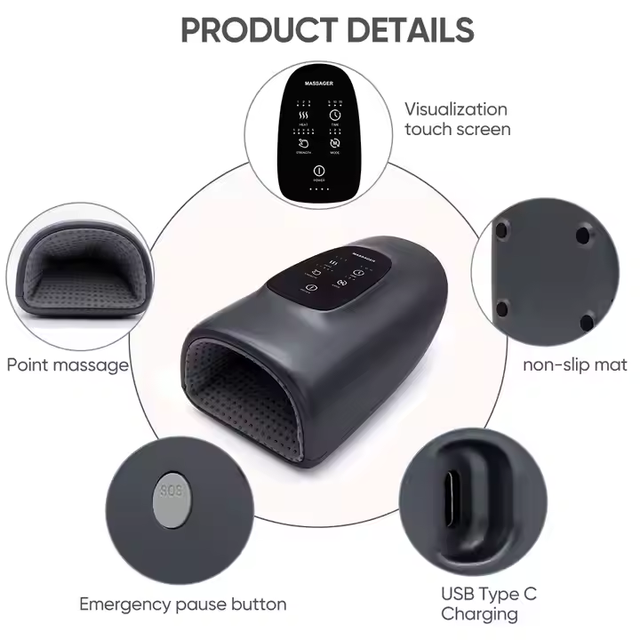 Vibrating Rechargeable Electric Hand Massager with Heat Compression