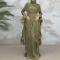 Robe de soirée de luxe modeste pour femme, col montant, manches longues à volants, idéale pour le Ramadan