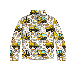 Preorder Kids Boys <b>Construction</b> Vehicles Printed Shirts Casual Autumn Winter Stand Collar Zipper Pullover Tops - Product Image 4