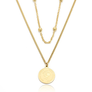 French Queen Coin Necklace 18K Gold Plated Round Pendant Stainless Steel Chain Women's Fashion Jewelry Gift - Product Image 5